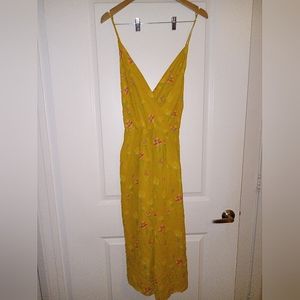Yellow Jumpsuit Capris Length V Neck Wide Leg Floral Size XL